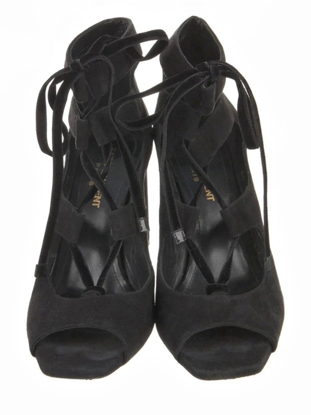 Saint Laurent Black Lace-Up Block Heel Pumps